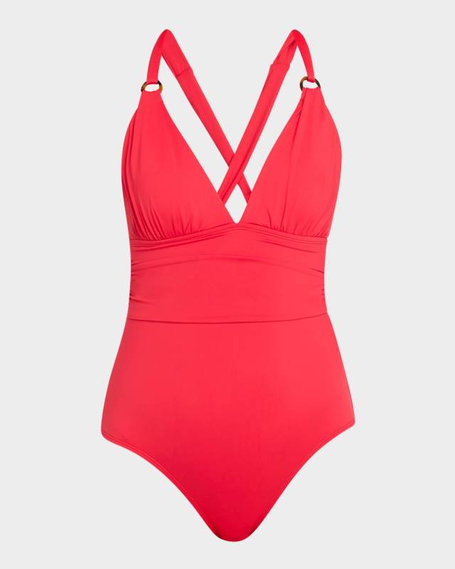 Pearl Novelty V-Neck One-Piece Swimsuit